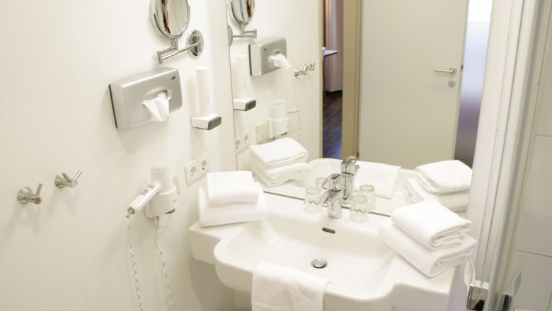 Bathroom in the hotel rooms, © Hotel-Restaurant Liebnitzmühle Bathroom in the hotel rooms, © Hotel-Restaurant Liebnitzmühle