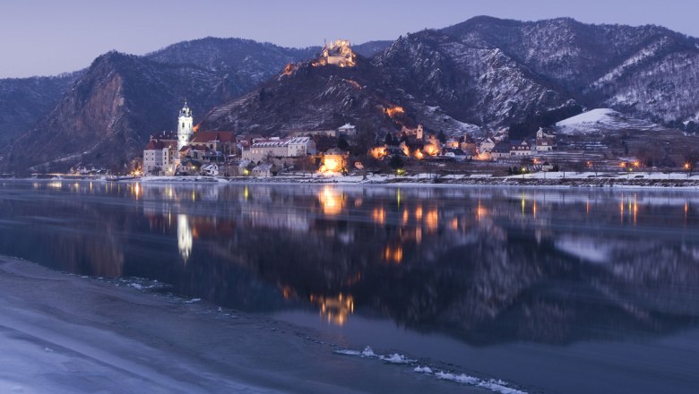 Romantická zimná krajina s výhľadom na Dürnstein, © Donau Niederösterreich / Lachlan Blair