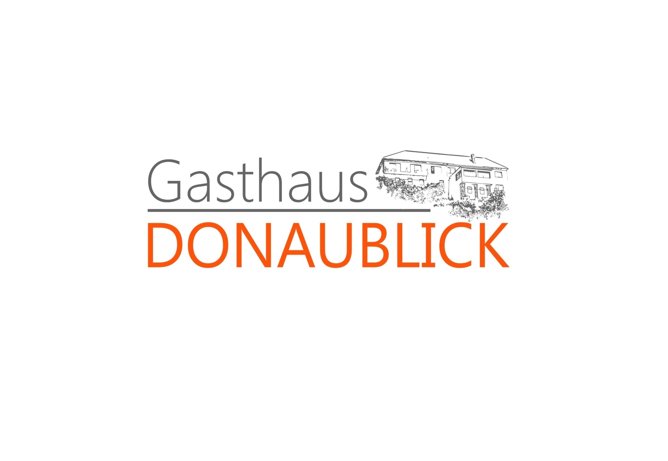 Logo hostinca Donaublick s nákresom budovy.