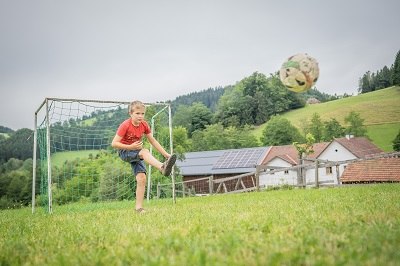 Playing football on a special pitch, &copy; Einkehrhof Poggau