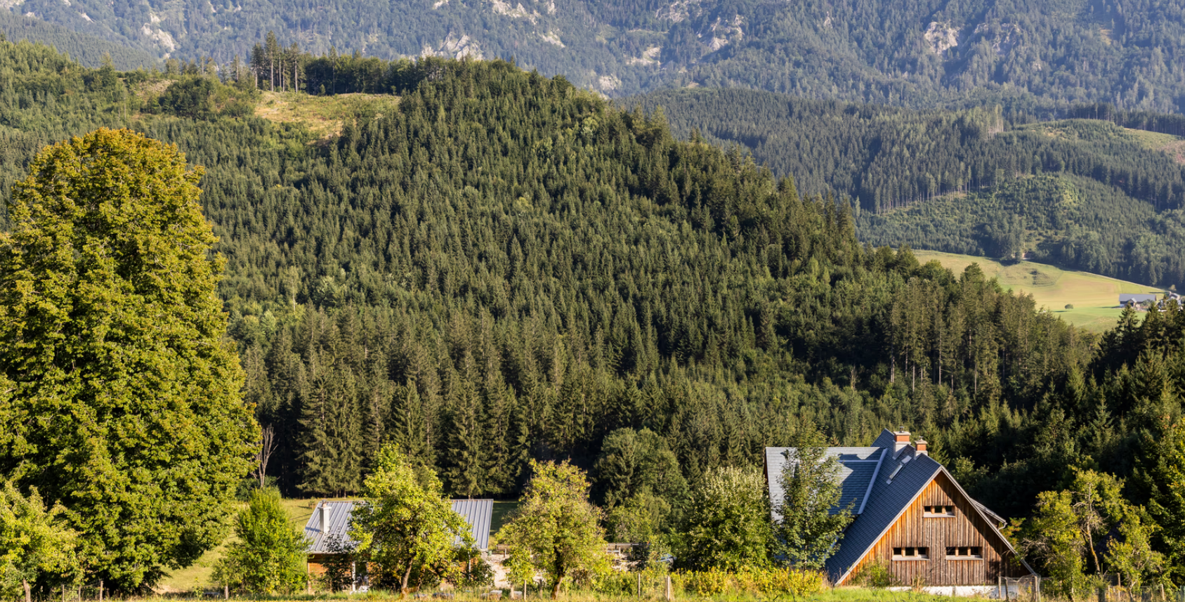 Farma uprostred zalesnenej horskej krajiny na Lunzersee.