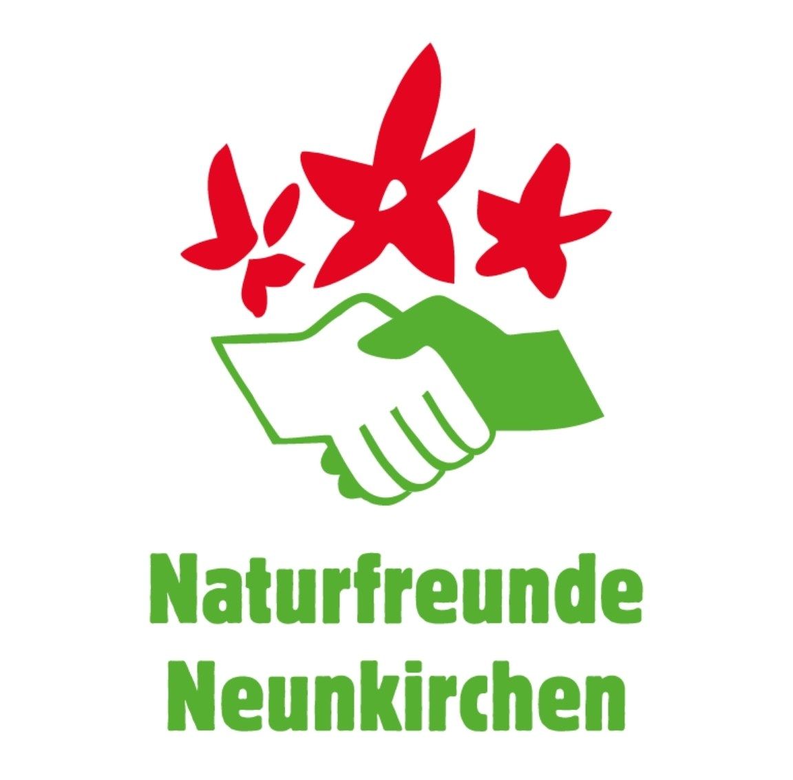 Logo Naturefriends Neunkirchen s motívom červených kvetov a zeleným podaním ruky.