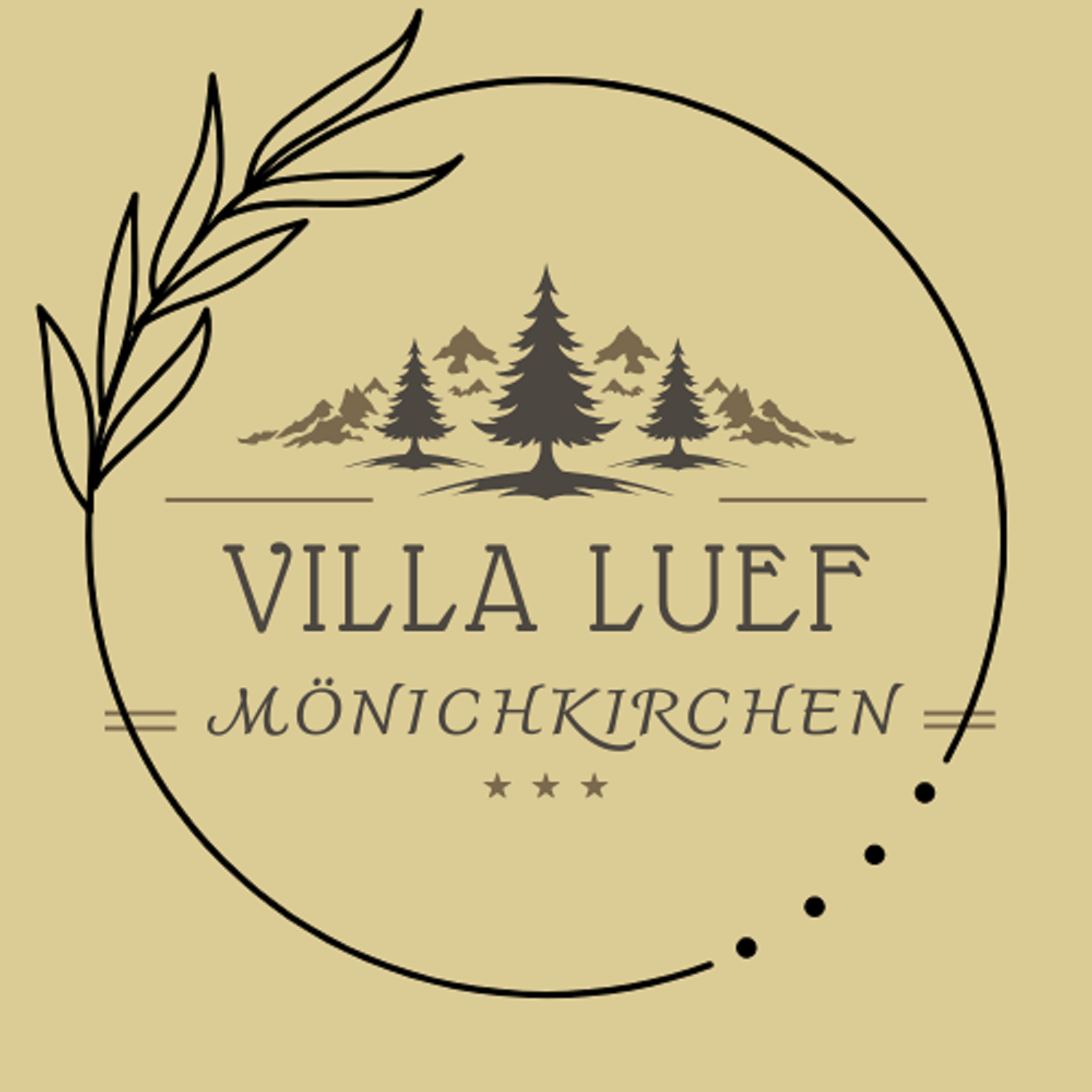 Logo vily Luef v Mönichkirchene s jedľami a štylizovaným motívom listov.