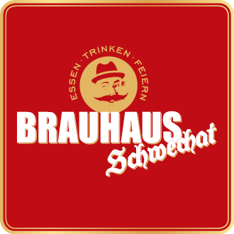Logo spoločnosti Brauhaus Schwechat s červeným pozadím a bielymi písmenami.