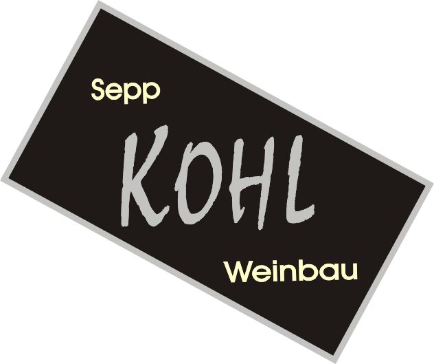 Logo Sepp Kohl Weinbau s čiernym pozadím a nápismi v bielej a sivej farbe.
