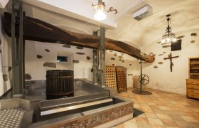 Wine cellar with press at the Kellermandl organic winery, &copy; Monika Loeff