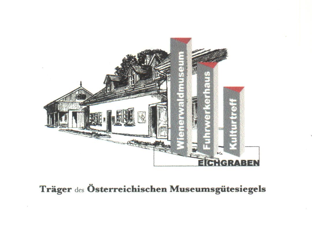 Ilustrácia budovy s nápismi Wienerwaldmuseum, Fuhrwerkerhaus a Kulturtreff.