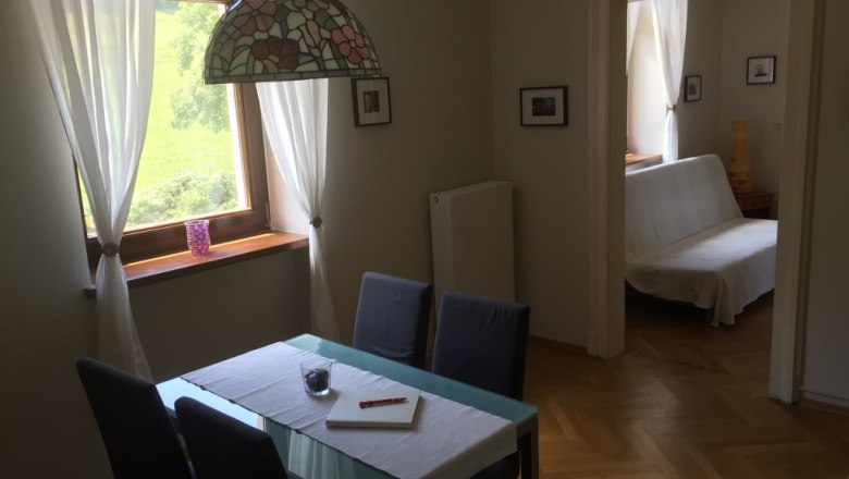 Former railroad caretaker's apartment with beautiful old herringbone parquet flooring, © M. Schorn