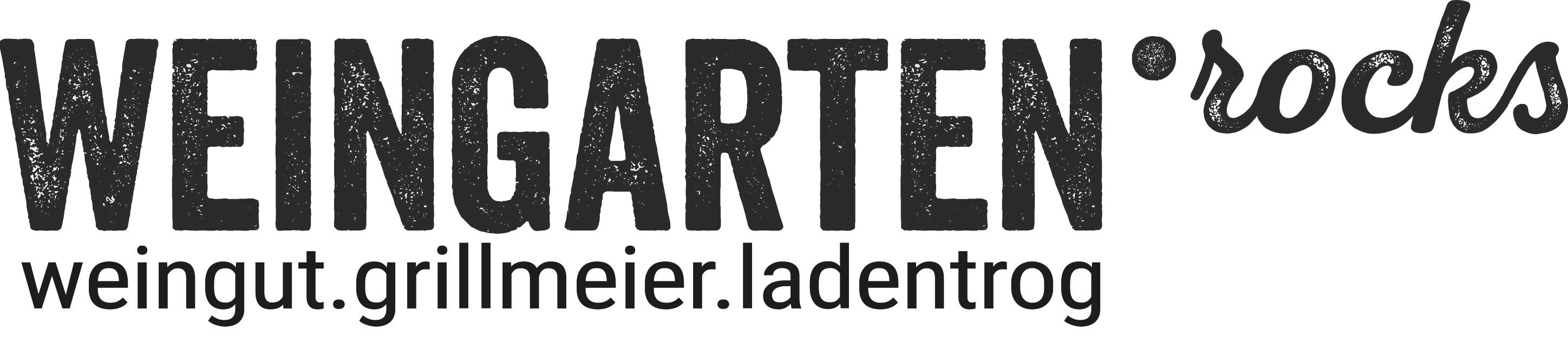 Logo s textom "Weingarten.rocks weingut.grillmeier.ladentrog".