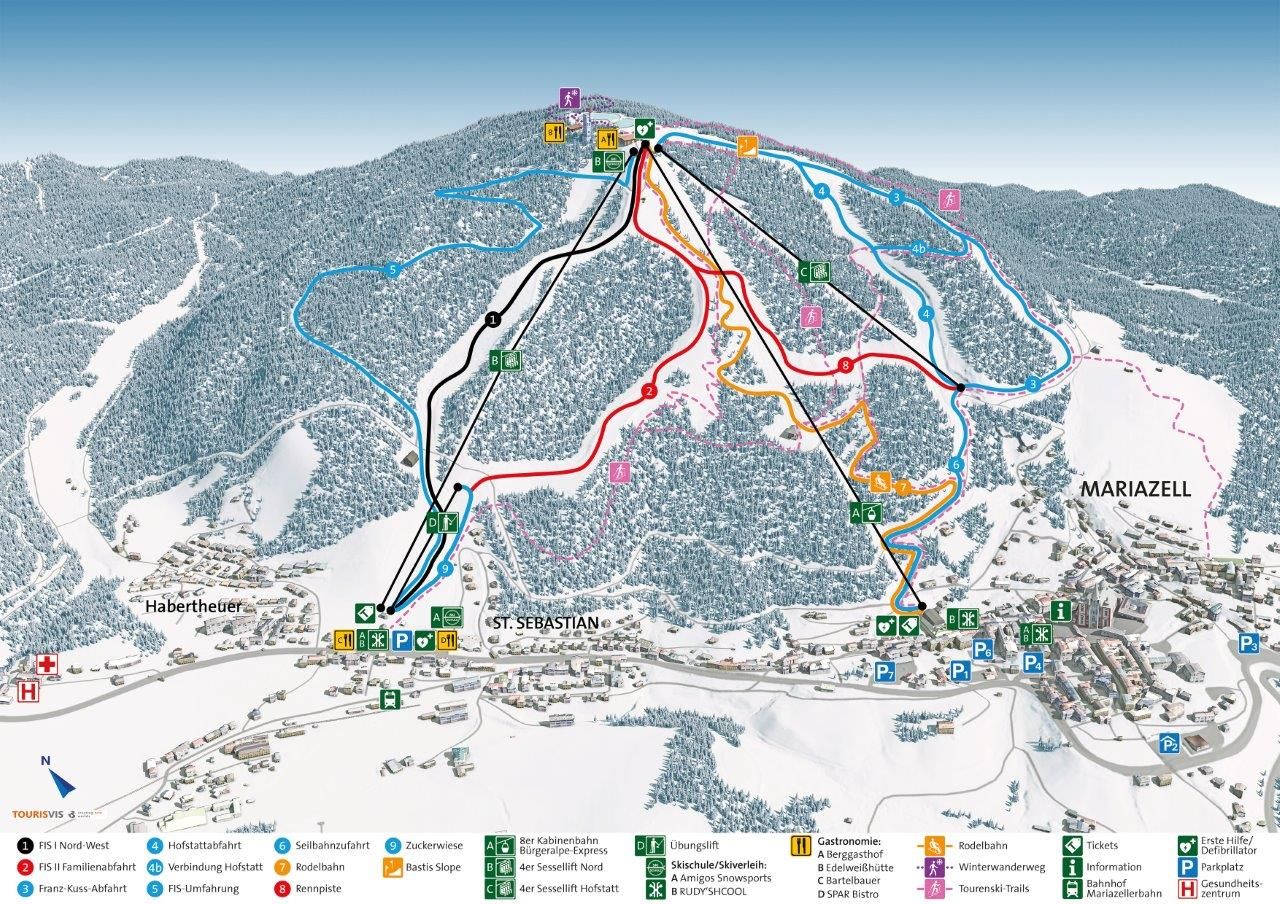 Mapa zjazdoviek Mariazeller Bürgeralpe