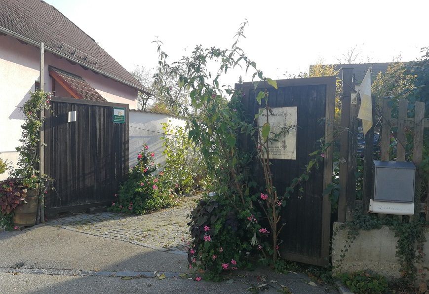 Vstupná brána do vinice s rastlinami a kvetmi.