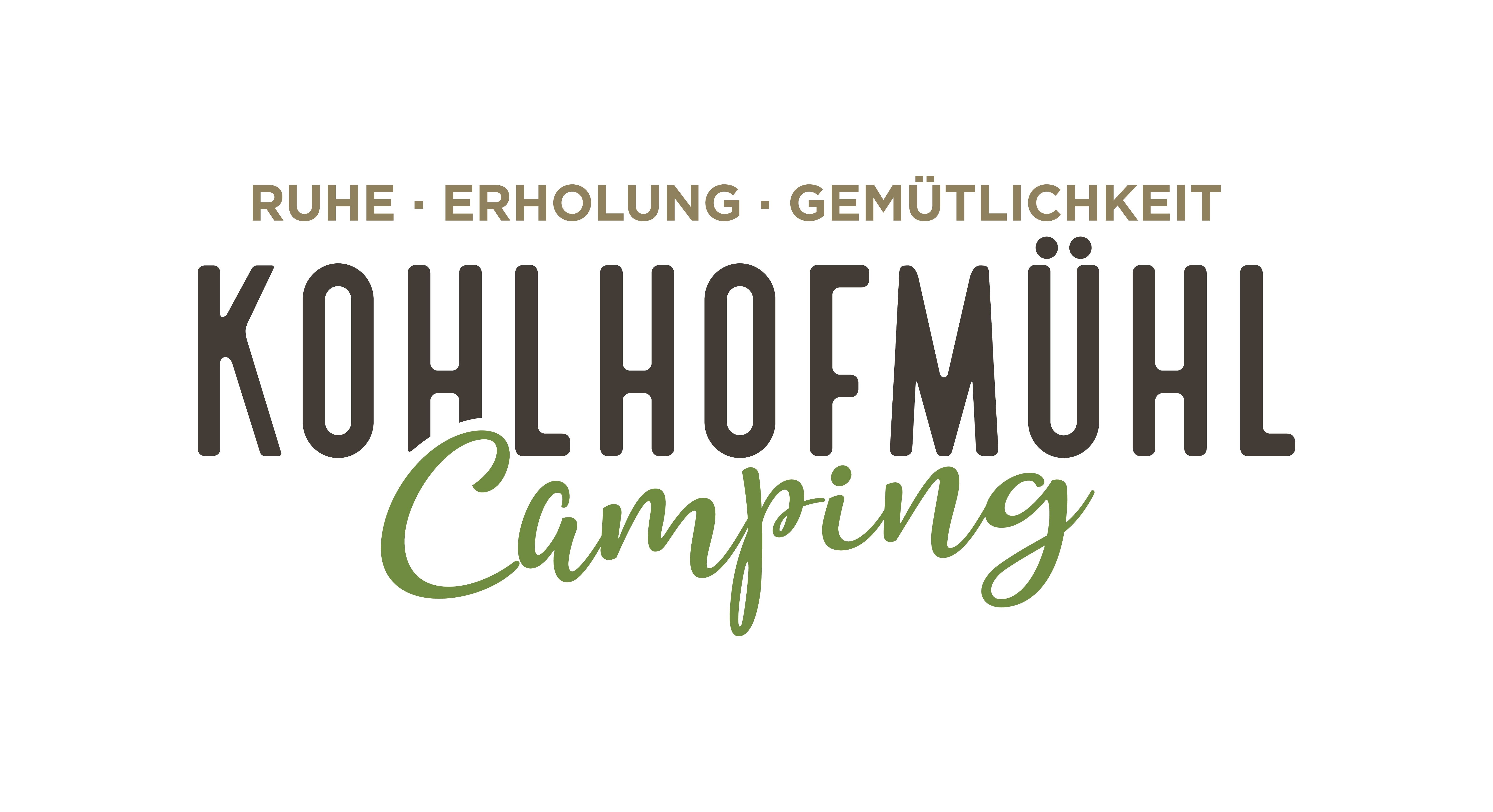 Logo kempingu Kohlhofmühl so slovami pokoj, relax, útulnosť.