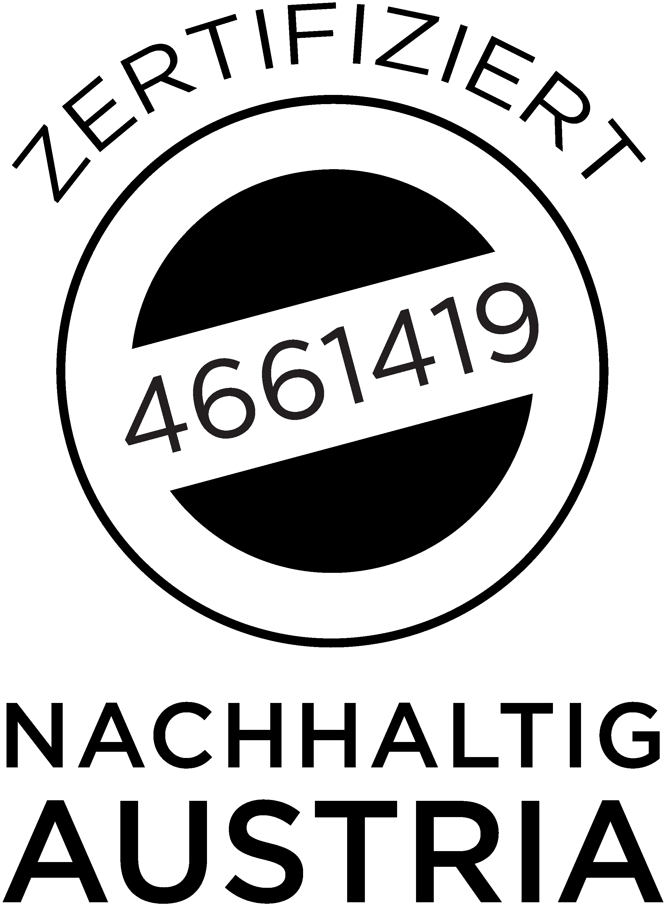 Logo pečiatky Nachhaltig Austria so zeleným listom a nápisom.