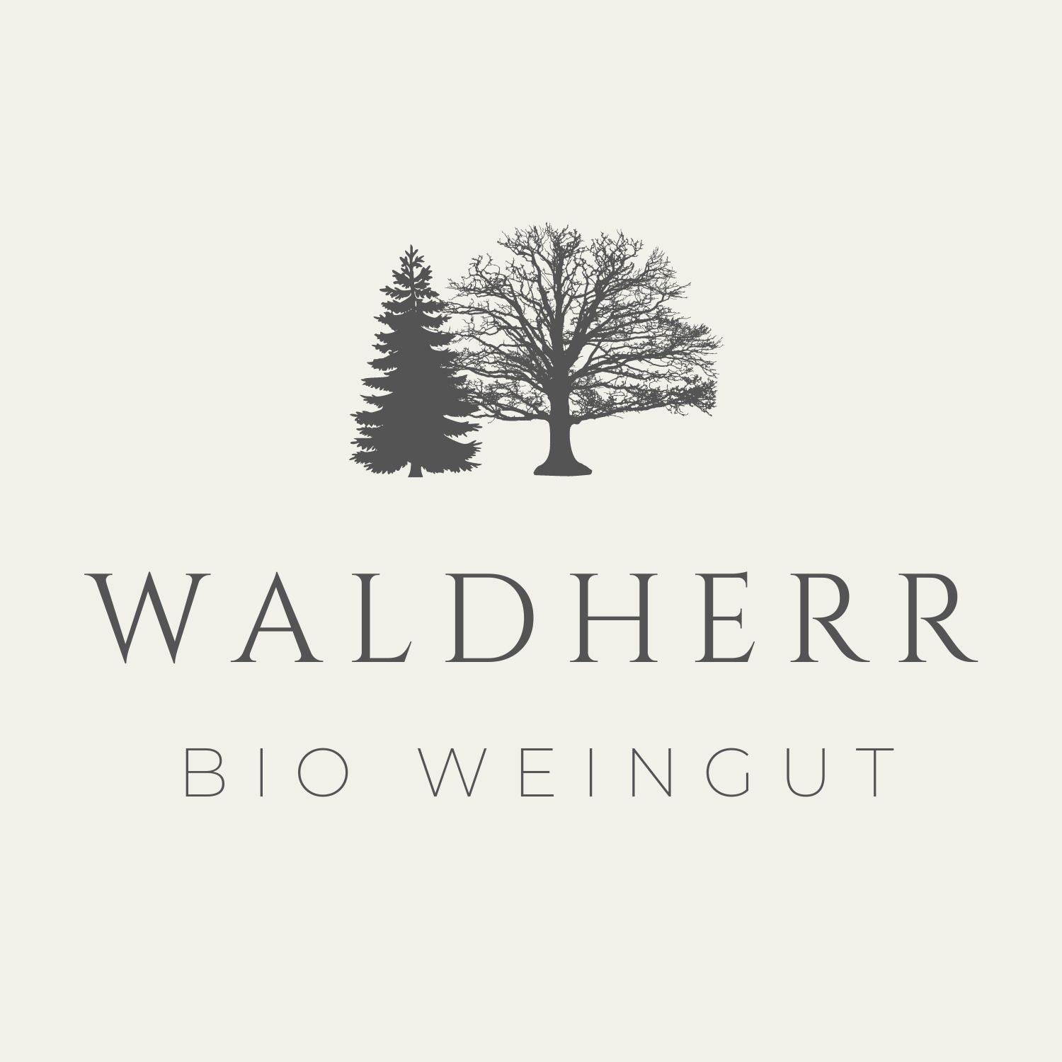 Logo ekologického vinárstva Waldherr s dvoma stromami a nápisom.