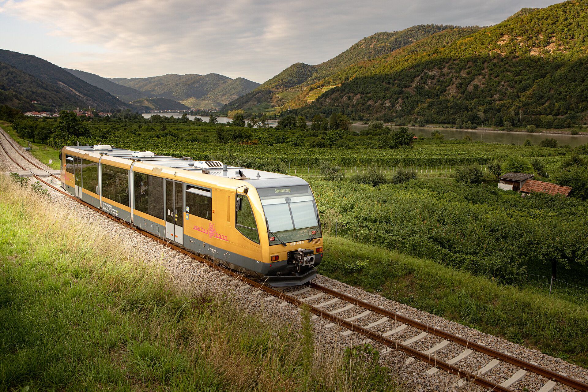 Die Wachaubahn schlängelt sich malerisch durch die sanften Hügel und Weinberge, während die Sonne sanft über die Landschaft strahlt. Die frische Luft und der Duft von blühenden Wiesen laden dazu ein, die Schönheit der Natur zu genießen und die Seele baumeln zu lassen.