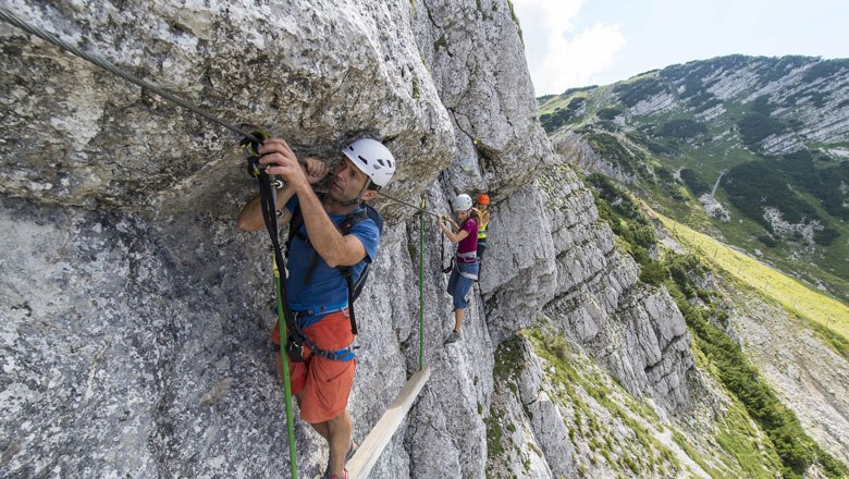 Bezpečné zdolanie ferraty „Heli Kraft“ na vrchu Hochkar, © Alexander Kaiser