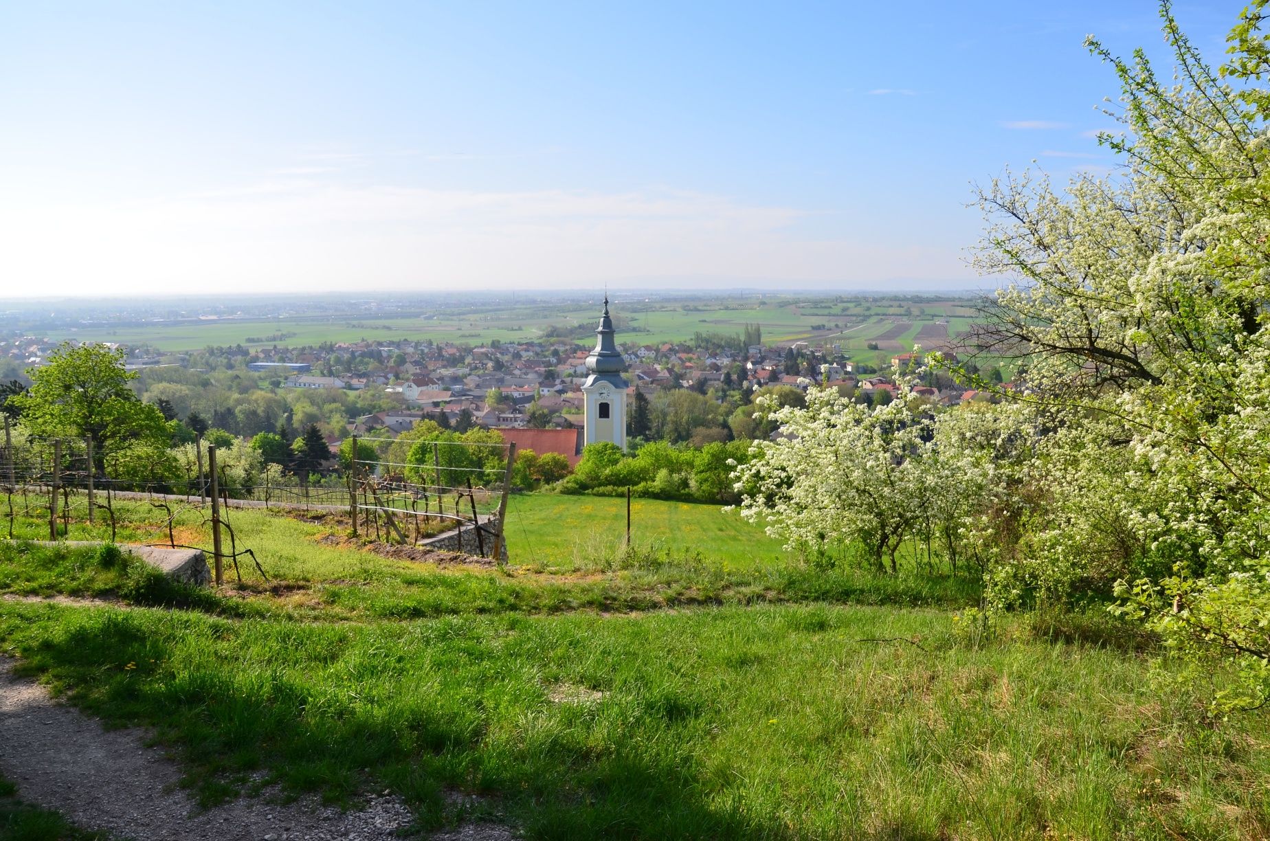 Pohľad na kostol Gainfarn zo Sonnenweg